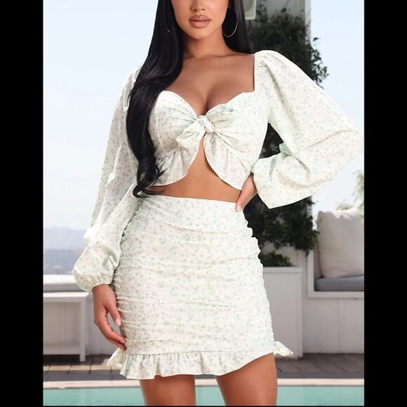 Fashion Nova Carmen Floral Mini Skirt Set - Mint/combo - Picture 2 of 14